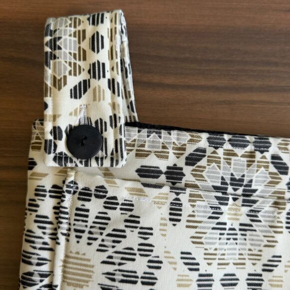 Hanging Walker Bag Upholstery Fabric Pockets Geometric Pattern Ivory Tan Black - Picture 3 of 9